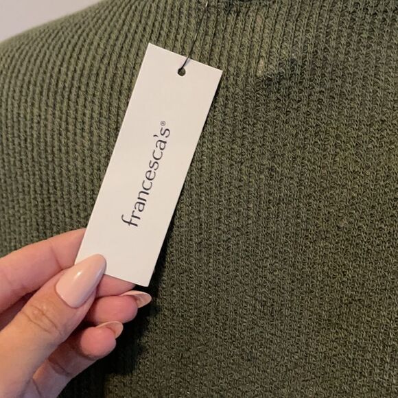 FRANCESCAS blue rain waffle balloon sleeve olive green top medium - Picture 7 of 9